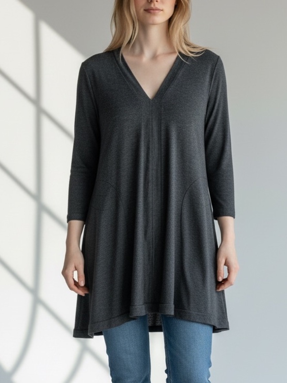 Comfy USA Grey V-Neck Long Sleeve Tunic Sz M